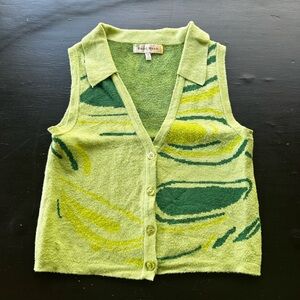 Green and Yellow Button-Up Knit Vest